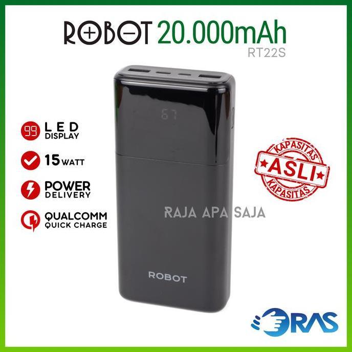 Powerbank Robot 20000mAh 22,5W 3A Power Delivery 3 Port USB Type C Fast Quick Charging RT23