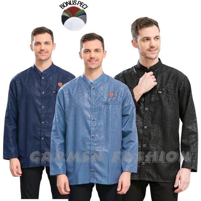 El-Fajar / Koko Embos Model Lengan Panjang Motif Terbaru Pria Dewasa Kurta Kain Katun Embos Baju Mus