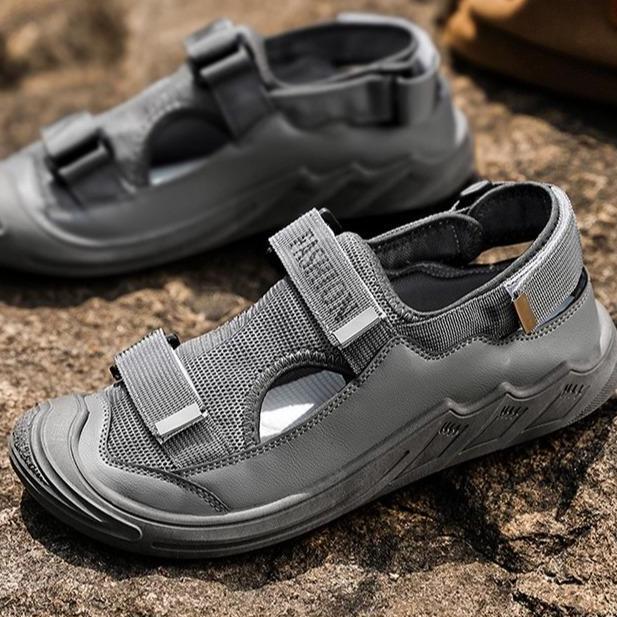 FED Sandal Pria Okayama Grey Anti Licin dan Berventilasi Sendal Santai outdoor Hiking Pantai Hitam T
