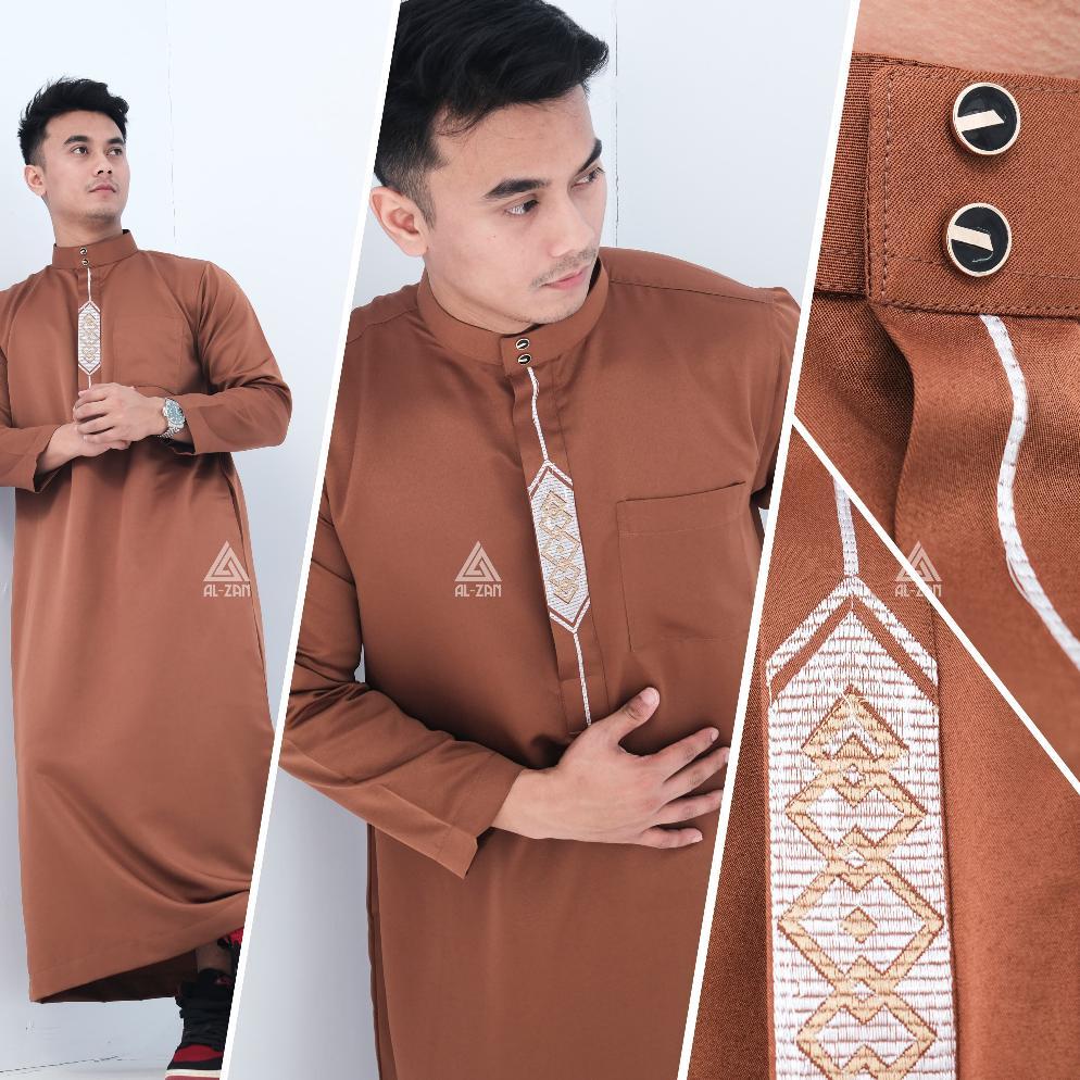 BESTPROMO Jubah pria muslim gamis pria muslim lengan panjang bordir jubbah dewasa katun toyobo hitam