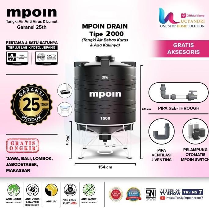 Miliki Tangki Air Mpoin 2000 Drain Toren Tandon Tanki 2000 Liter Mpoin Plus