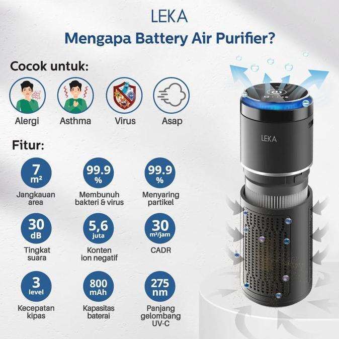LEKA - AP7707 Battery Air Purifier - HEPA13 UV-C Portable