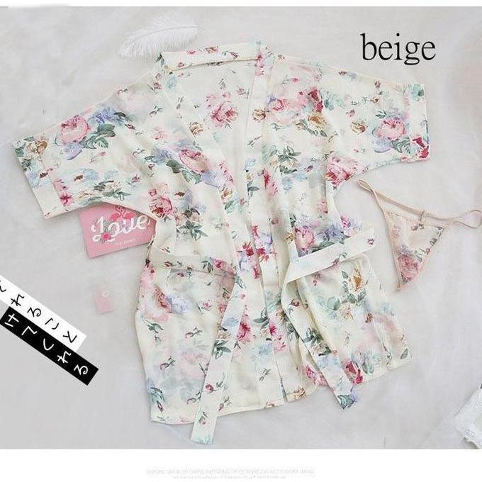 DY2 - kimono Wanita Baju tidur Bahan sifon Motif bunga A187 Satin