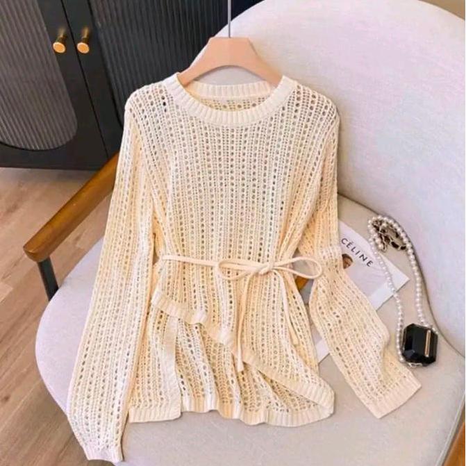 DV395 - adzkiaa_yuruma sweater rajut wanita panjang | atasan rajut wanita jaring tali | Outer Baju K