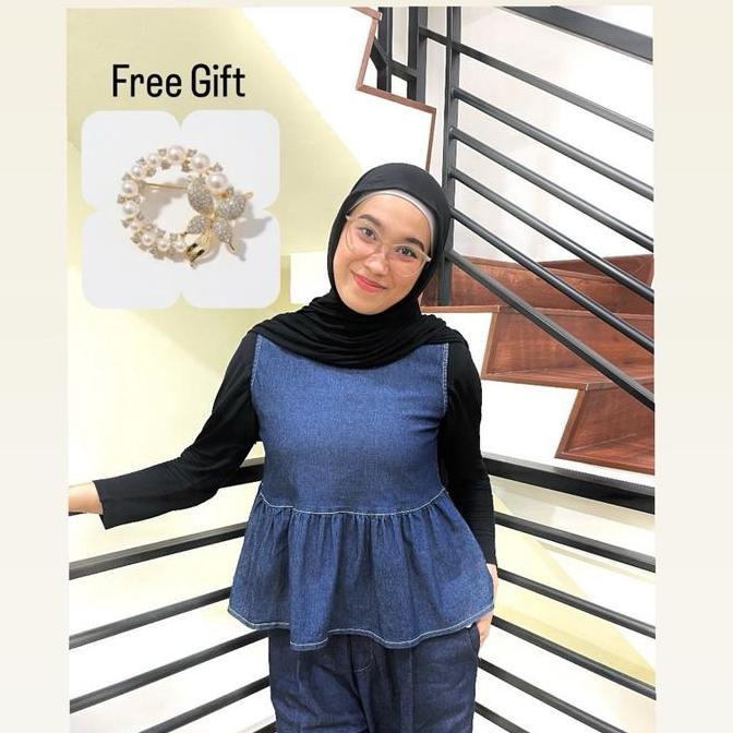 DS29 >> JEANIX Michie Vest Inner Peplum Top Soft Denim Atasan Wanita Hijab Korean Style Vest Inner J