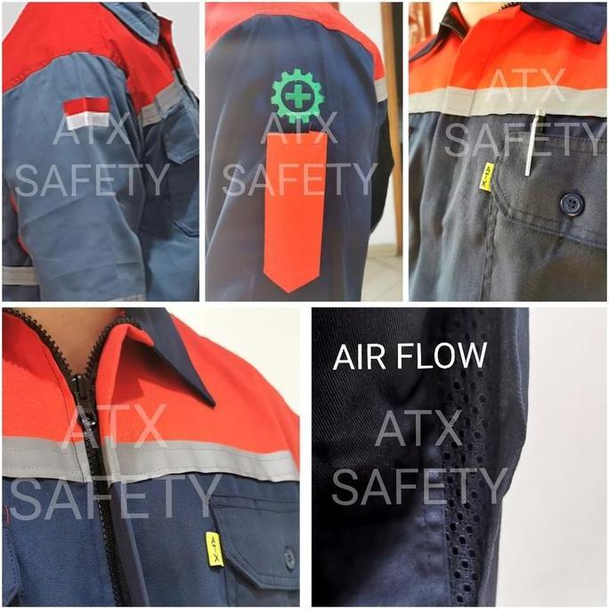 Wearpack Atasan Kemeja Safety Baju Safety Oren Kombinasi Navy ATX Terlaris