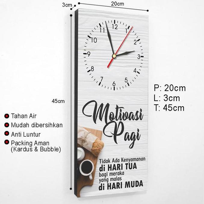 Jam Dinding kayu Kata Motivasi Pagi Kopi Dekorasi Hiasan Dinding Kamar