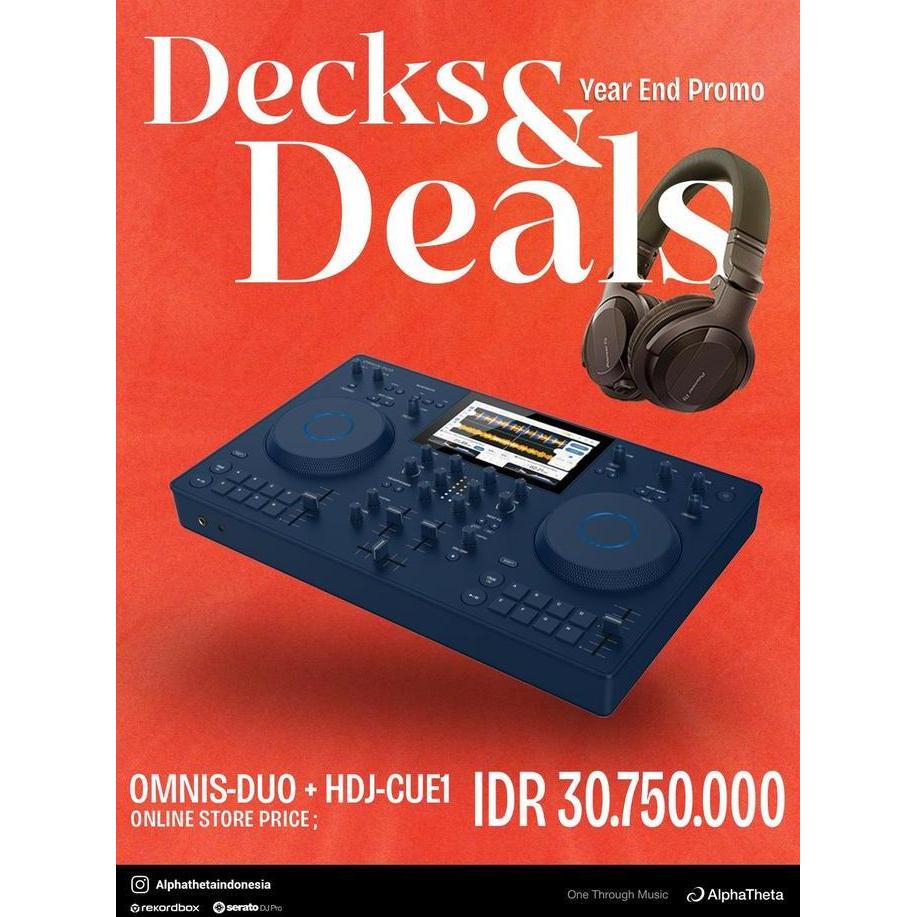 TERLARIS PIONEER OMNIS DUO + HDJ CUE1 PORTABLE ALL-IN ONE DJ CONTROLLER WITH DJ HEADPHONE PACK BMJ