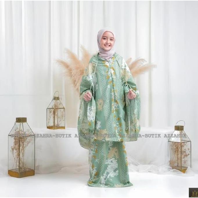 BUTIK.AZZAHRA MUKENA ANAK TANGGUNG ALENA 2IN1 RESLETING KATUN TRAVEL Bunga Lembut