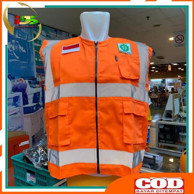 Rompi Safety Proyek Bahan Kain Drill Orange / Rompi Safety Lapangan / Safety Vest K3