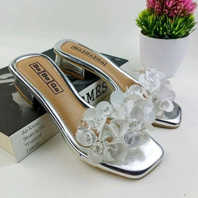 Lababega Shoes Sendal Teplek Wanita Acc Diamond Hak 3Cm Size 3642 Sandal Hitam Sier Gold Mika Transp