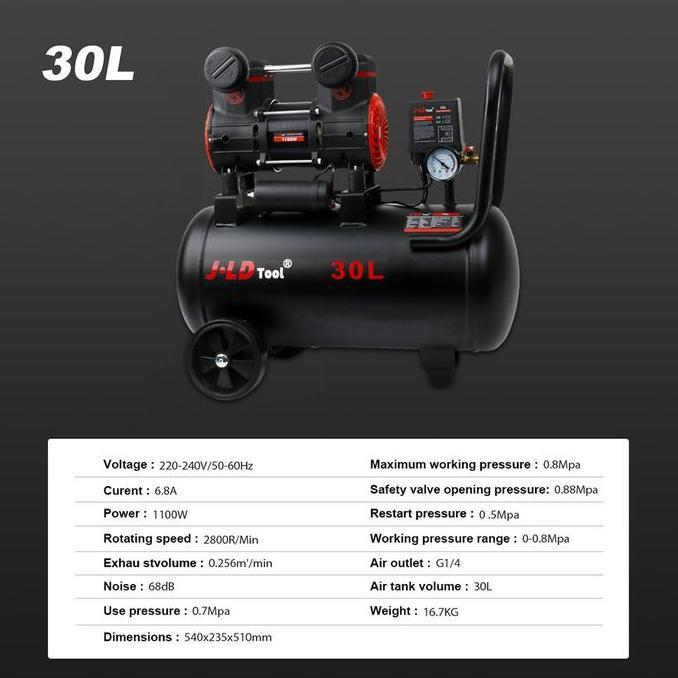 Autopic- Jld Mesin Kompresor Angin 30L Kompresor Listrik Mini Lengkap 1100W Air Compressor 0.8Mpa Ko