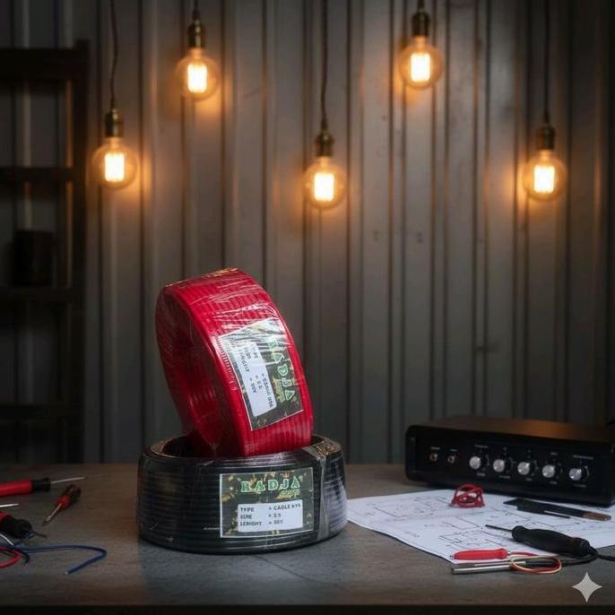 Paket Sepasang 2 Roll Merah Hitam Kabel Listrik Radja Kawat Tunggal. Kabel Instalasi Listrik Serbagu