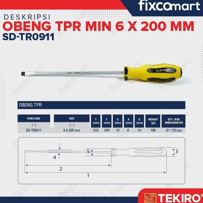 Onair- Tekiro Obeng Tpr (-) 6 X 200 Mm / Tekiro Obeng Minus