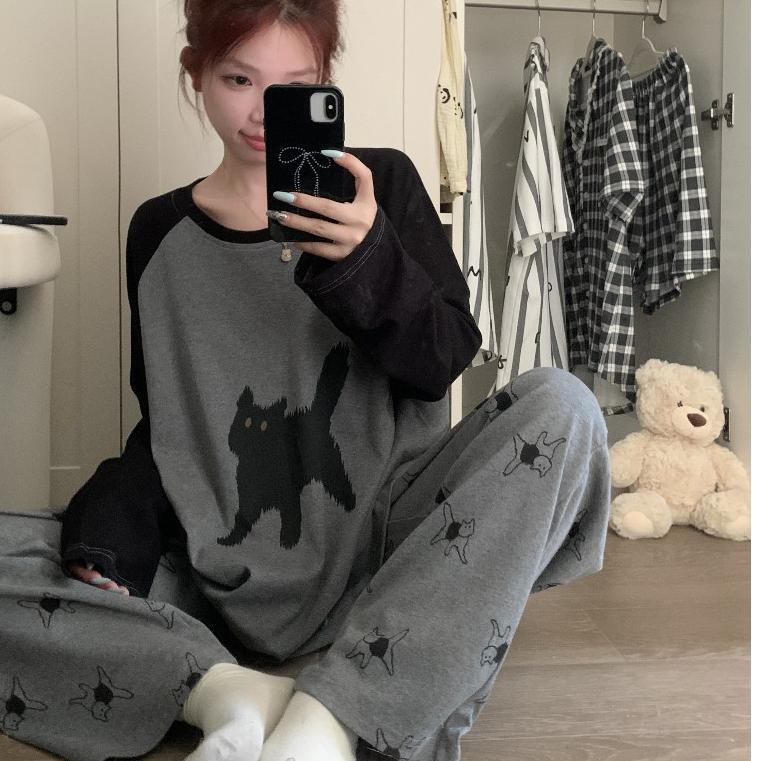 Piyama Wanita Baju Tidur Set BS-5201 Celana Panjang Lengan Panjang Baju Rumah Santai Katun