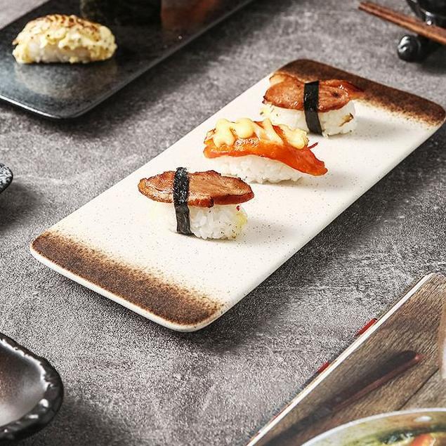 MARU Sushi plate/Long plate/Piring datar keramik/Piring sushi/Piring style jepang ES