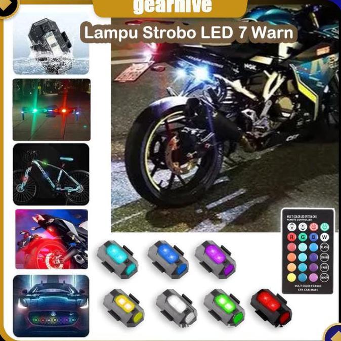 SPEEDVO 1 remot 2 lampu + 2 magnet Lampu Strobo LED 7 Warna Universal Motor/lampu kolong motor/lampu