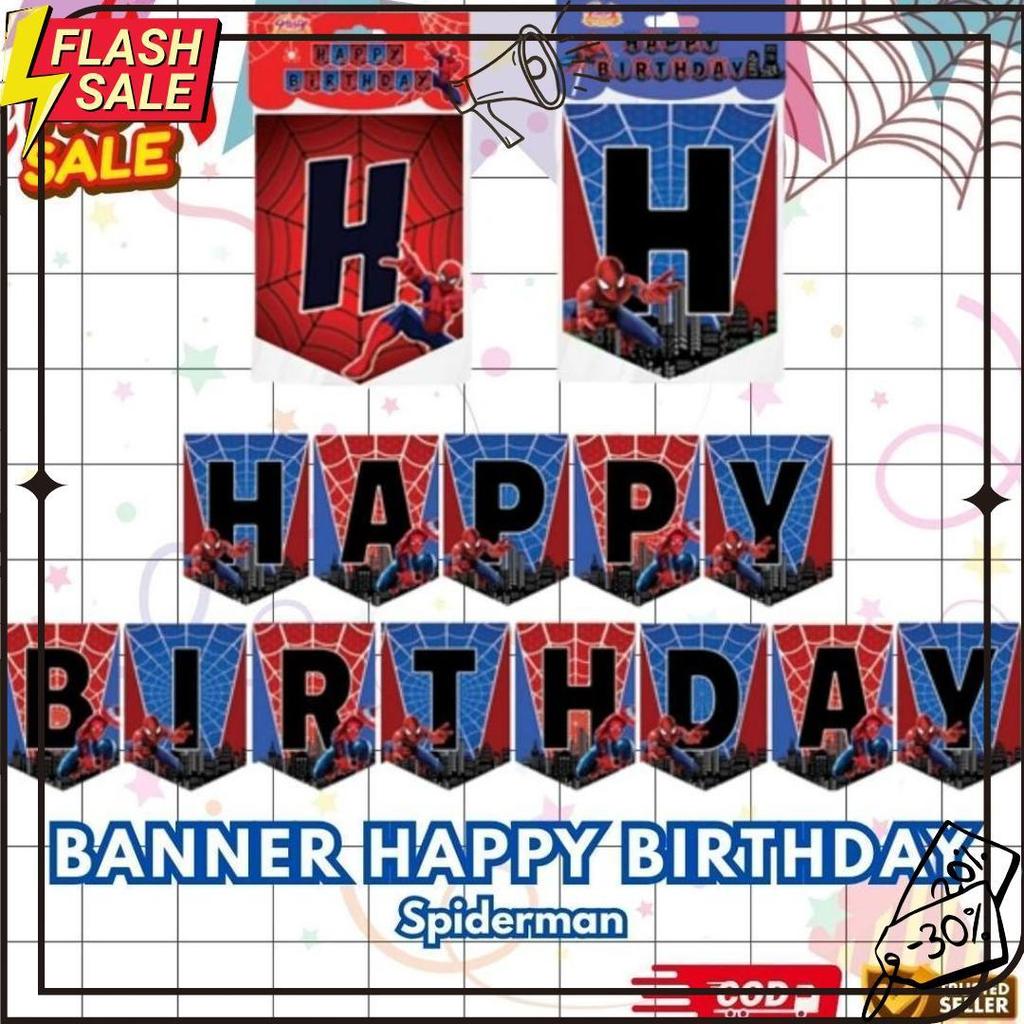 Banner Happy Birthday Karakter Anak | Dekorasi Ultah Cowok & Cewek Panjang 2 Meter Meledak