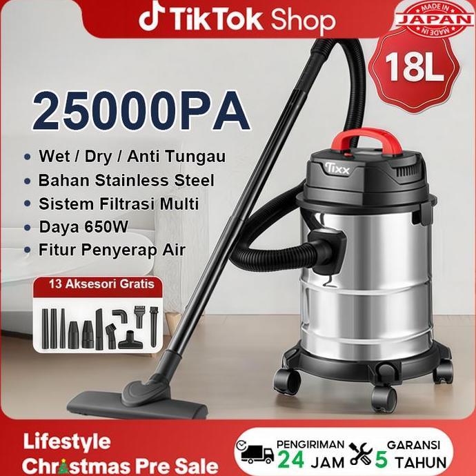 Ready Promo GuncangTixx Vacuum Cleaner Stainless 35L 3In1 Dengan Filter Debu Mikro Dan Karbon Tixx V