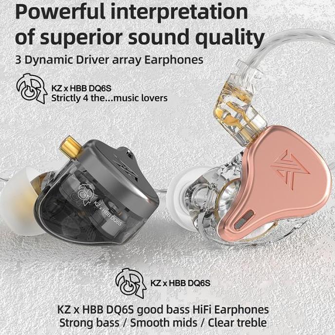 mbayem78 - earphone kz x hbb dq6s  basshead triple driver earphone with mic