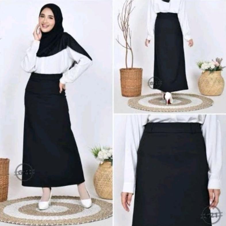 ROK PANJANG HITAM SPAN A KLOK PAYUNG LEBAR ROK GURU USTADZAH JUMBO / SUPERJUMBO COD