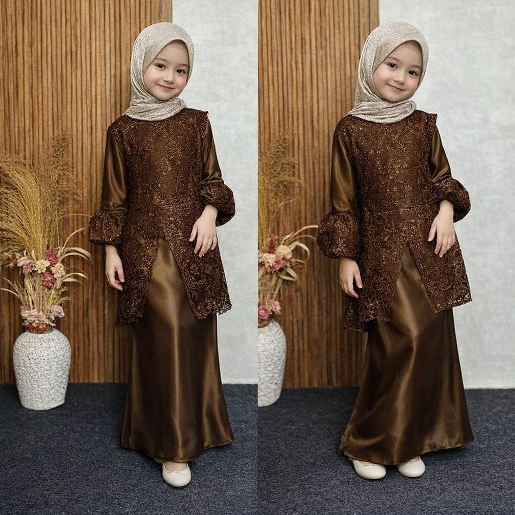 Grade Ori Luna Dress Kids Viral Mahogany Usia 4-9 Tahun Vest Outer Brukat Terpisah Gamis Anak Peremp