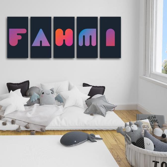 Hiasan Dinding  Scrabel Nama Abjad Alfabet (10X20) Nuansa Abstrak Boho Black Minimalis Hiasan Dan Pa