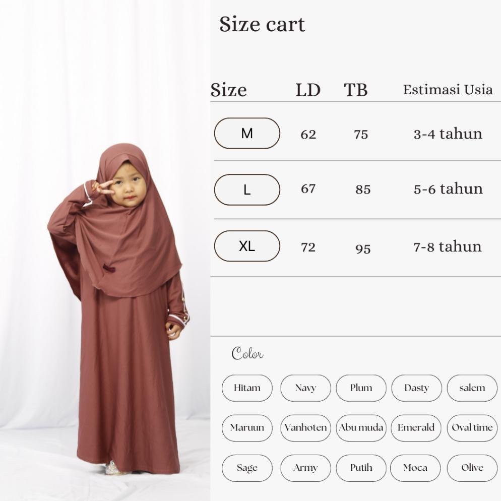 Termurah  Set Gamis Anak Marwah Dengan Jilbab Ukuran M-L-Xl - Baju Gamis Muslim Anak