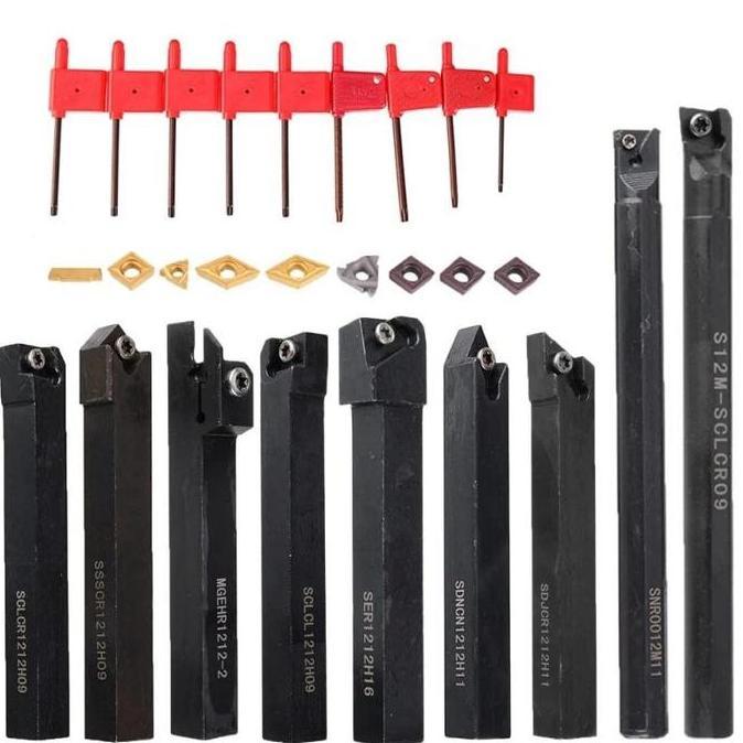 AKARAY Holder Bubut Insert 27pcs/Set Cnc Turning Tool Holder Bubut Luar Dalam 12mm Carbide Insert La