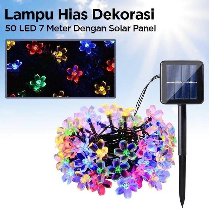 YUSHILED Lampu Hias Taman Solar Cell Bentuk Bunga 50 LED 7mtr M072 Cahaya Warna-warni 8 Mode Tahan A