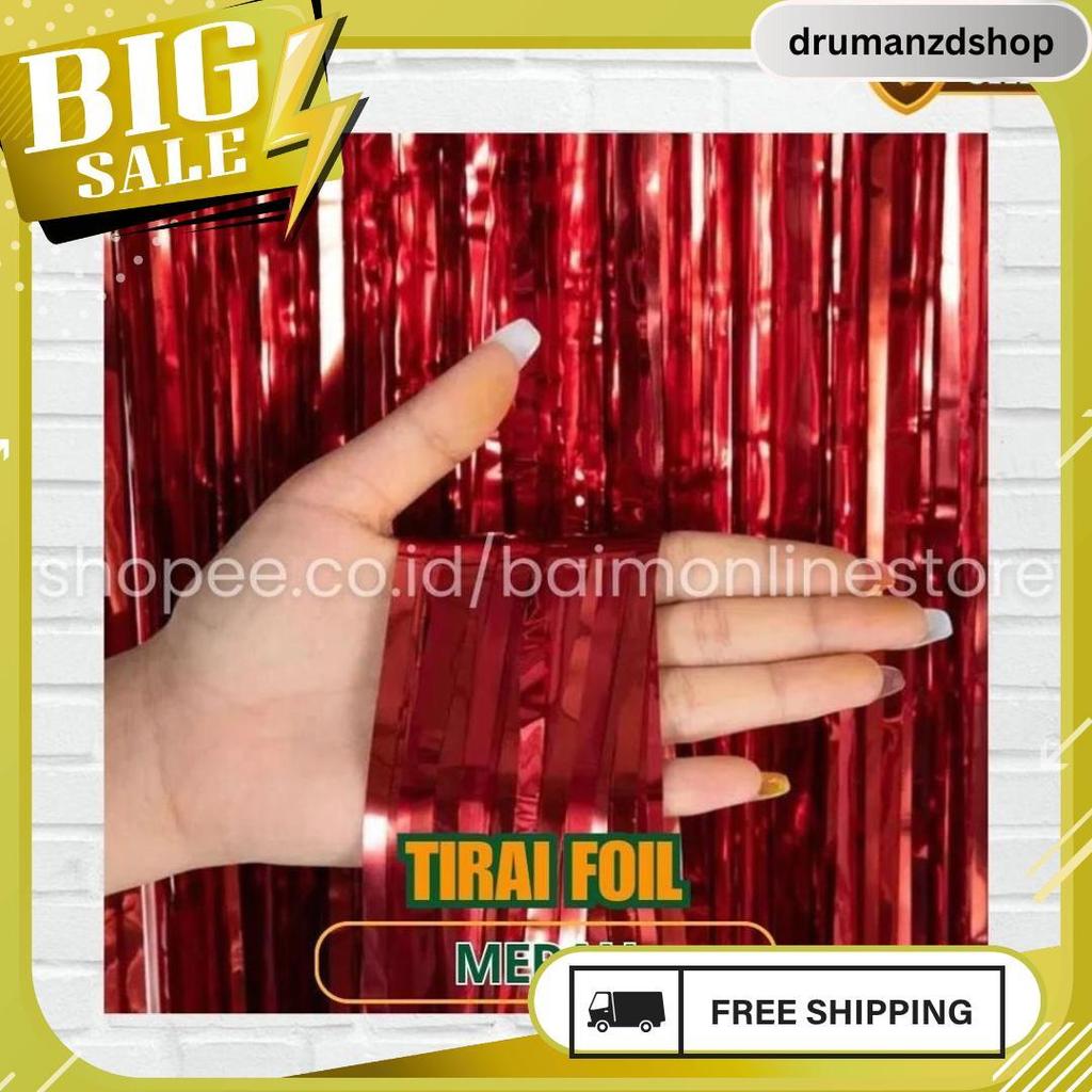 Tirai Foil Merah Putih Hijau Emas / Tirai Ulang Tahun Foil Curtain Import / Tirai Foil / Tirai Balon