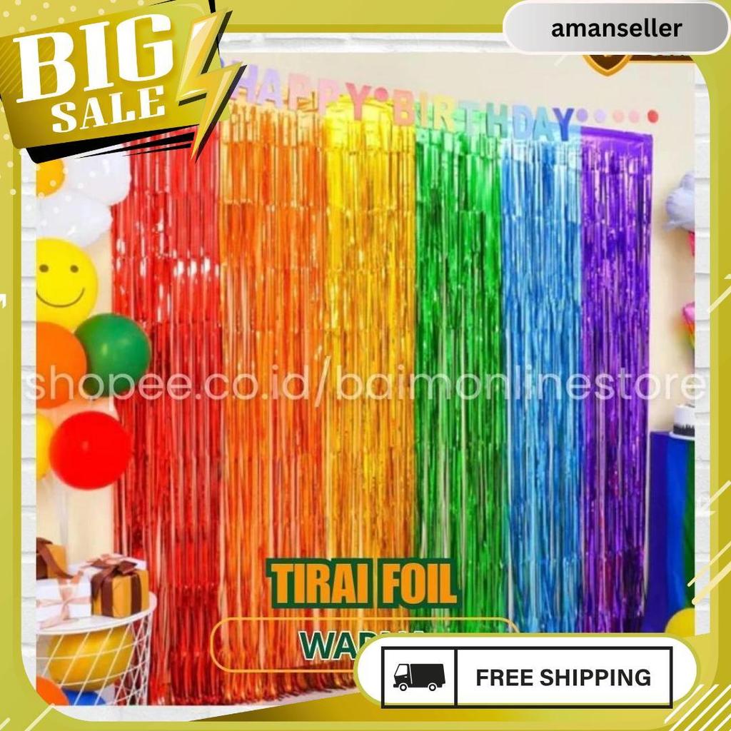 Tirai Foil Merah Putih Hijau Emas / Tirai Ulang Tahun Foil Curtain Import / Tirai Foil / Tirai Balon
