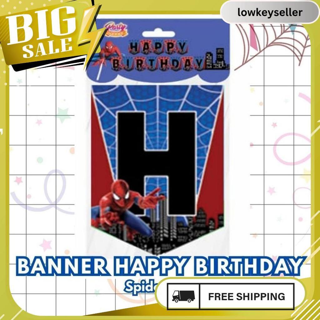 Banner Happy Birthday Karakter Anak | Dekorasi Ultah Cowok & Cewek Panjang 2 Meter Termurah