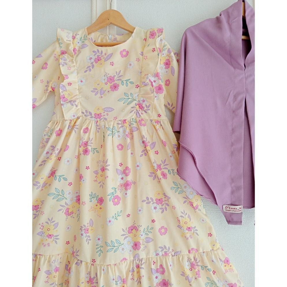 Promo Bulan Ini Set Gamis Anak Free Hijab Instan (1 - 14 Tahun) Kaira Set Gamis Katun