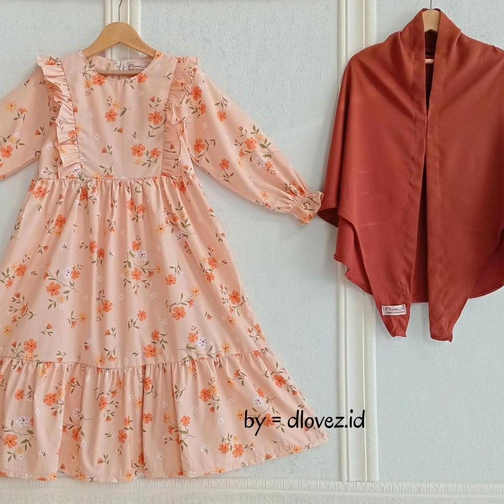 Unik Set Gamis Anak 1 - 14 Tahun Free Hijab Instan / Set Gamis Kaira Motif Baru