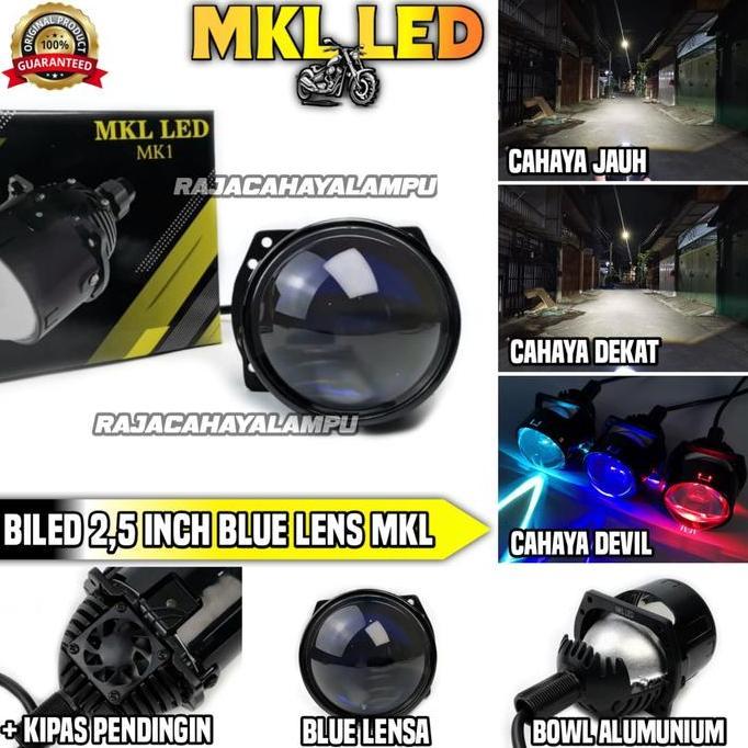 Biled Projector Asli 2'5 Inch Mkl Led Mk1 Blue Lens Plus Kipas Pendingin Devil Cahaya Flat Cut Bisa 
