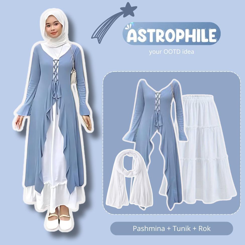 OOTD Hijab Setelan Wanita Muslimah Kekinian ( Tunik + Rok + Pashmina ) Outfit Remaja Termurah