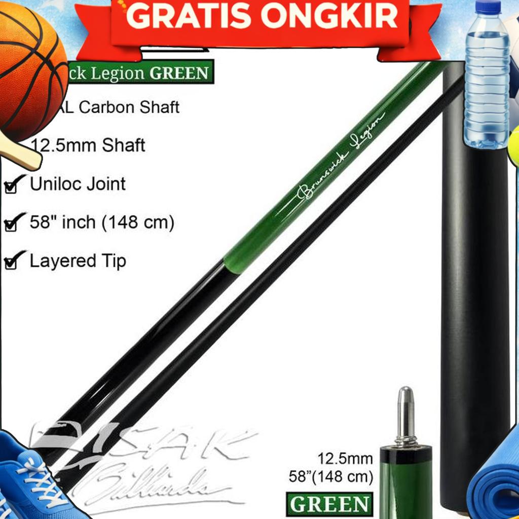 Brunswick Legion Cue Green - Real Carbon Shaft Uniloc Pool Stick Billiard