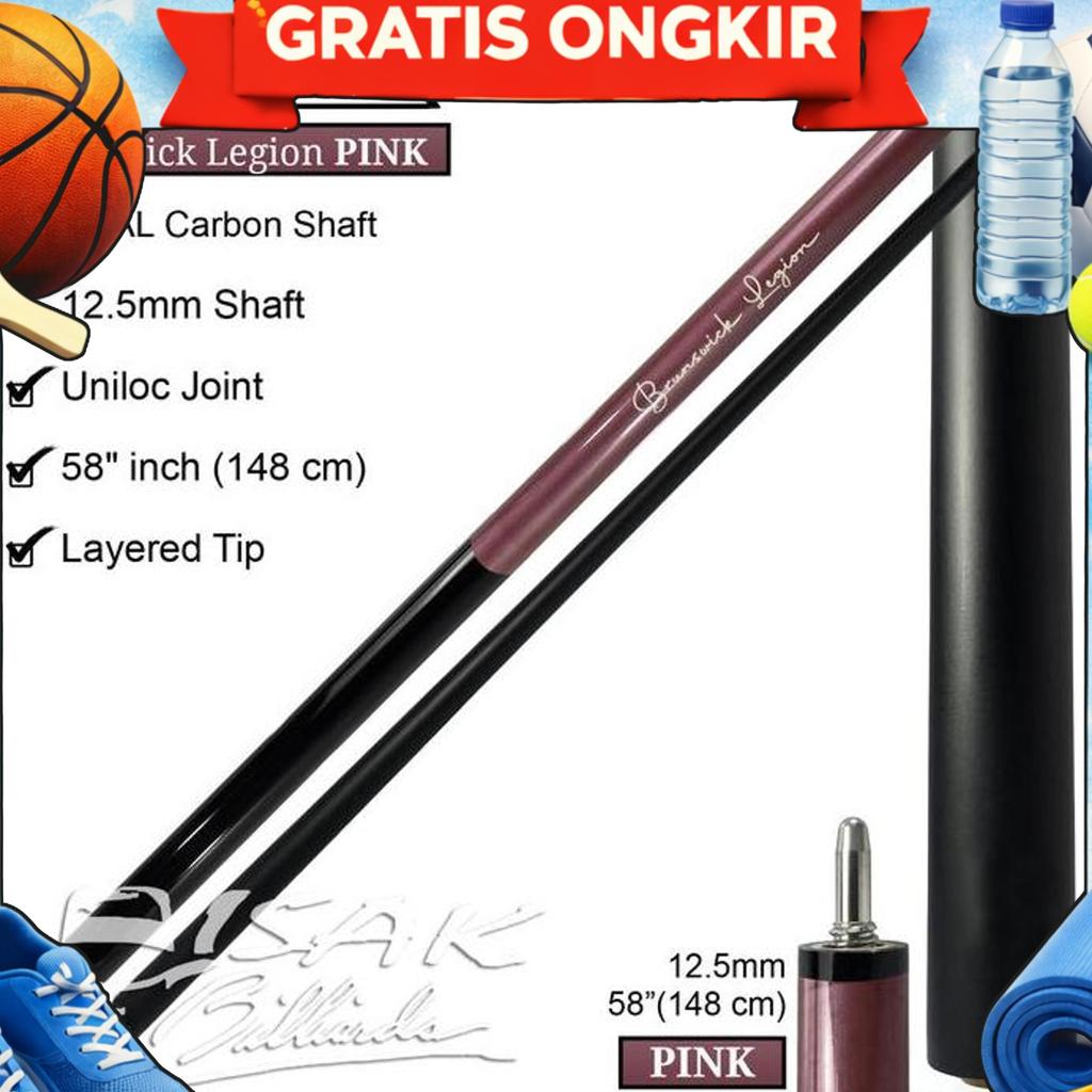 Brunswick Legion Cue Pink - Real Carbon Shaft Uniloc Pool Stick Billiard
