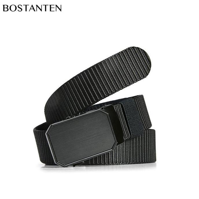 Bostanten Sabuk Pinggang Pria Ikat Pinggang Pria Nylon Canvas Alloy Belt Gesper Pria Hitam