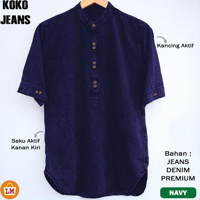 Baju Pria Muslim KOKO JEANS Lengan Pendek Bahan Denim M-XXL / 22083 TP
