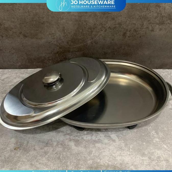 Fast food oval tutup kaca tempat makan prasmanan oval stainless saji