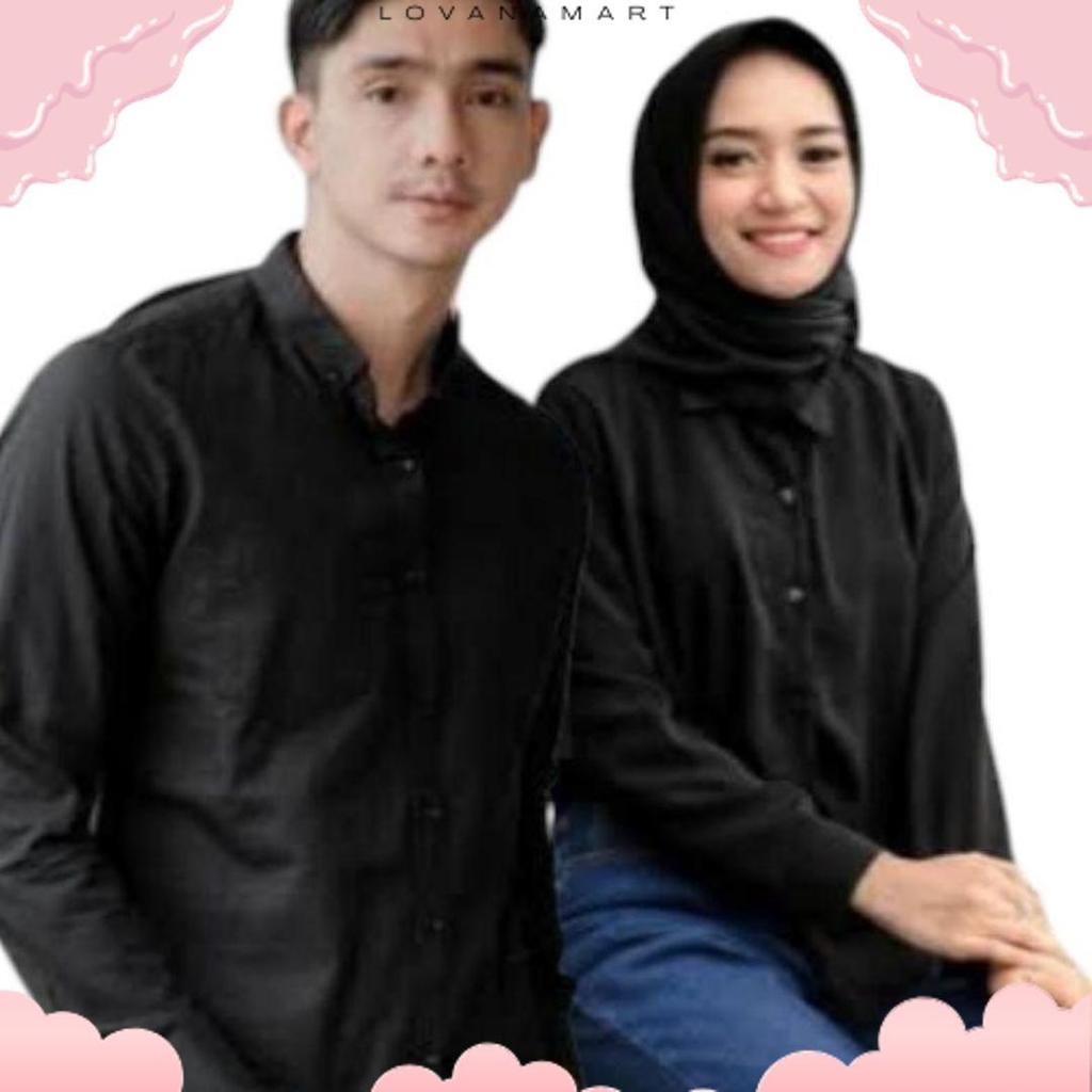 Kemeja Couple Polos Baju Pasangan Wanita Pria Lengan Panjang hitam Diskon Imlek