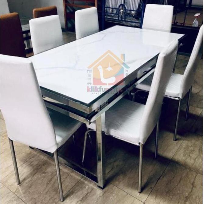Terlaris Set Meja Makan 6 Kursi Marmer Rangka Besi