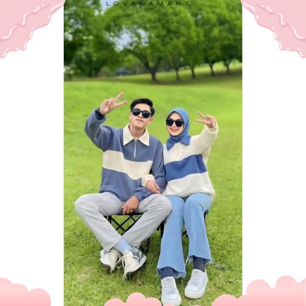 Rugby Couple Sweater Kombinasi - Baju Couple Pasangan Kekinian Pria Wanita Diskon Imlek