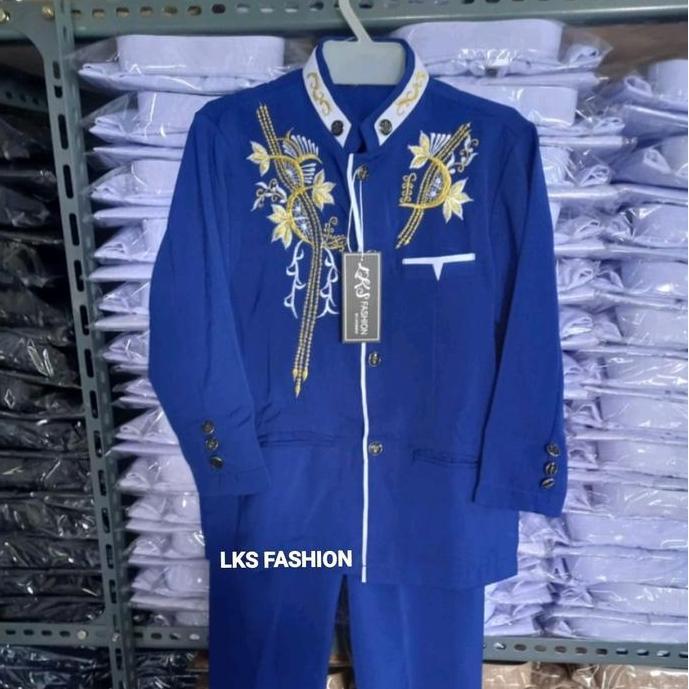 Jas,Ko Setelan Bordir Anak Laki  Laki, Kain Hightwits Baju Muslim Anak Tangan Panjang Hitam Navy Put
