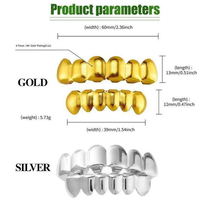 JALACA Grillz Gigi Hip Hop Gold Plated Teeth Grillz Top Bottom Set Aksesoris Gigi Palsu Rap Keren Pr
