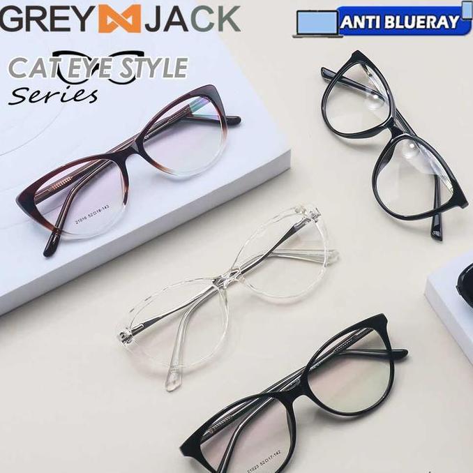JALACA Grey Jack Frame Kacamata Model Cat Eye Series Bahan TR90 Ringan Fashion Wanita Bisa Minus Ant