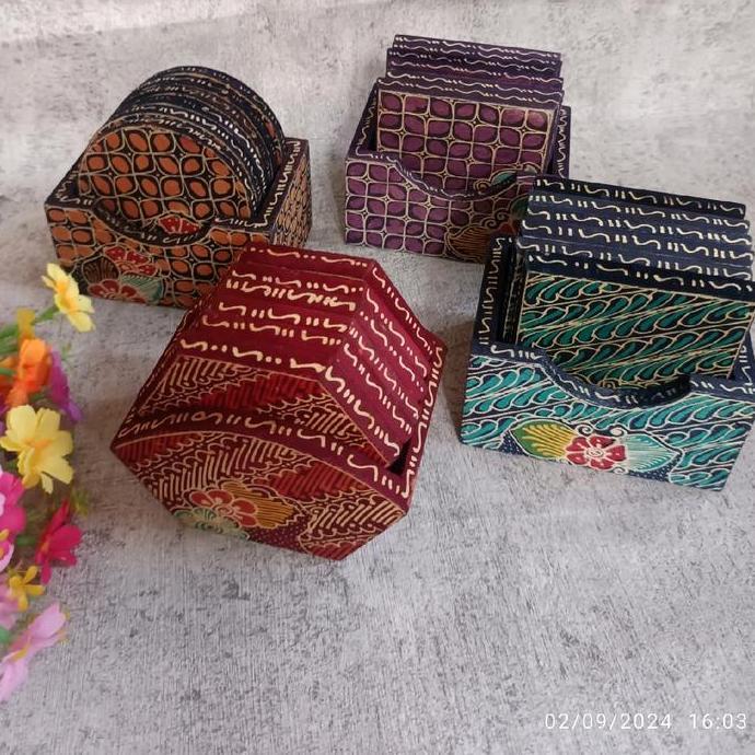 Tatakan Gelas motif batik set/tatakan gelas kayu/ coaster HS