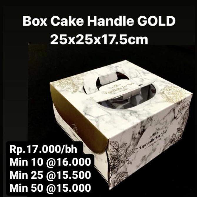 Box Cake Handle GOLD 25x25x17.5cm